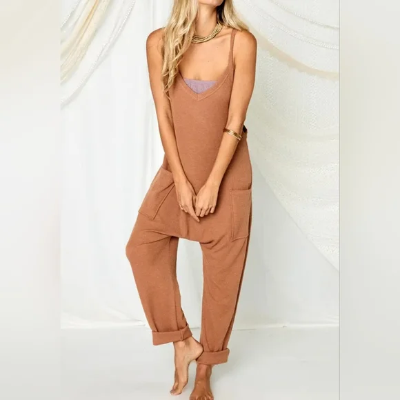 021-LAST ONE💜 NEW! BLUE BOHO CHIC FABULOUS Solid Harem Jumpsuit with Pockets - Picture 7 of 10